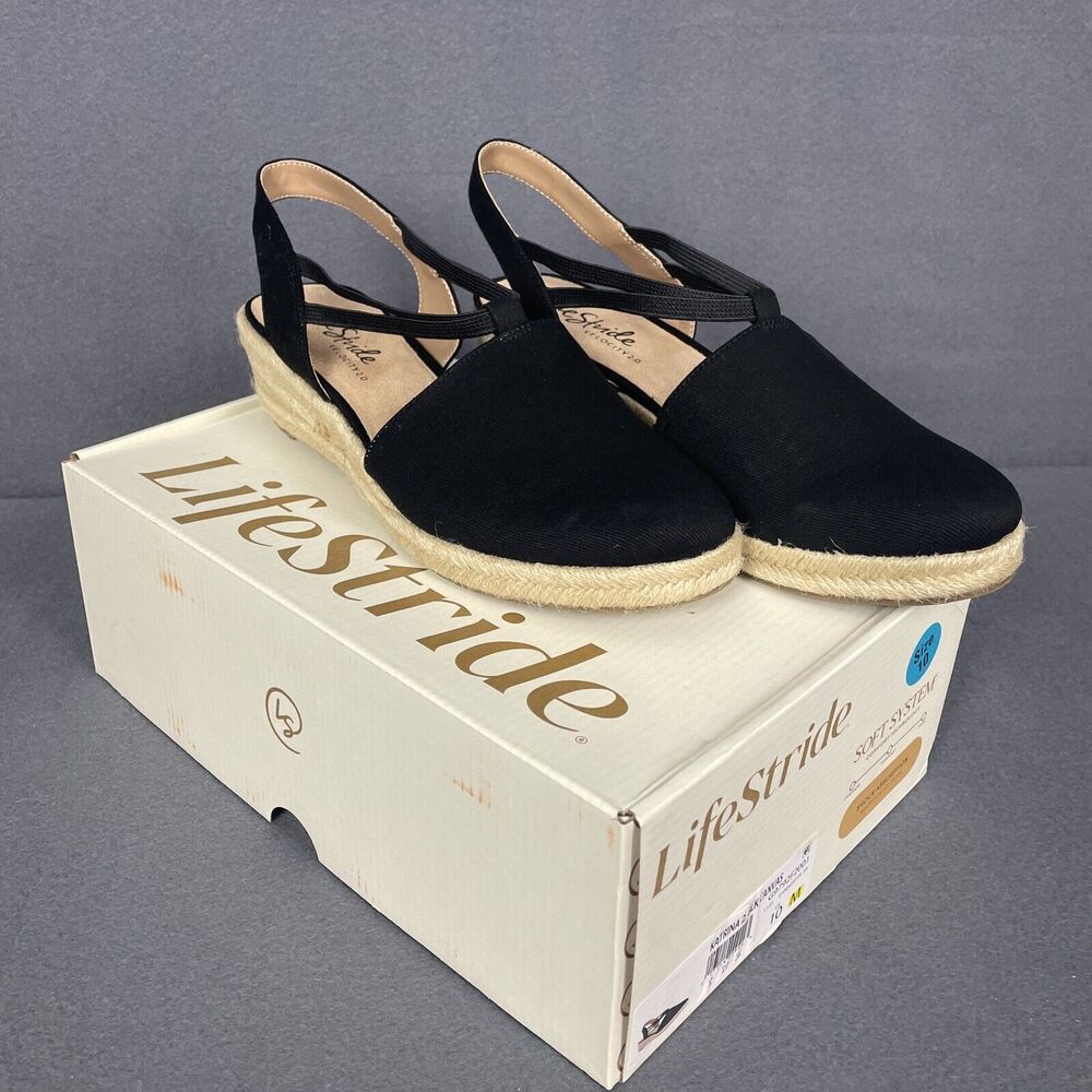 Life Stride Black Flats with Ankle Strap